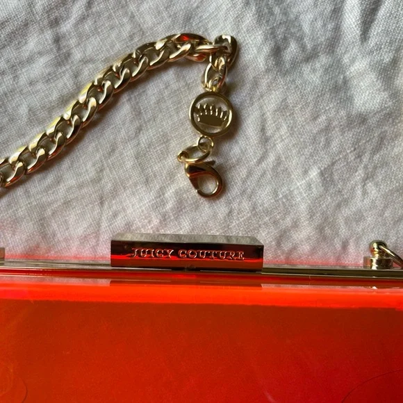 Vintage Y2K Juicy Couture Neon Pink Lucite Box Crossbody with Gold Chain - Picture 2 of 7